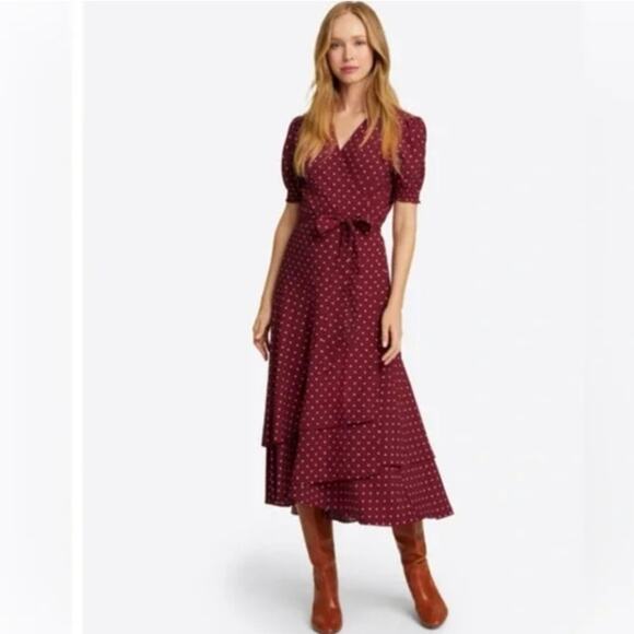 Draper James Naomi Wrap Dress in Merlot Polka Dot 18 - Picture 7 of 7